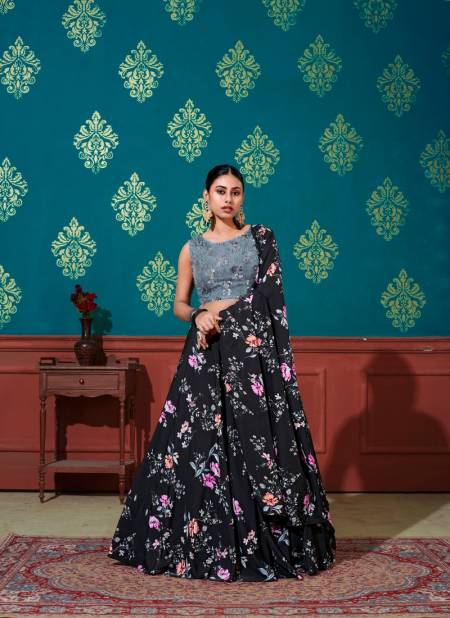 Black And Gray Colour Exclusive Wedding Wear Heavy Silk Embroidery Thread Latest Lehenga Choli Collection 1674